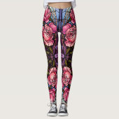 Vlekglas Roze Rozen Leggings -  (Voorkant)