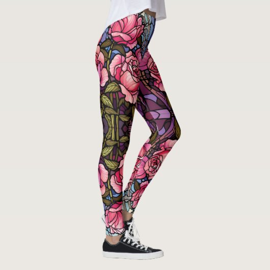 Vlekglas Roze Rozen Leggings -  (Rechts)