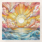 Vlekglas warme zonsondergang glazen onderzetter (Voorkant)