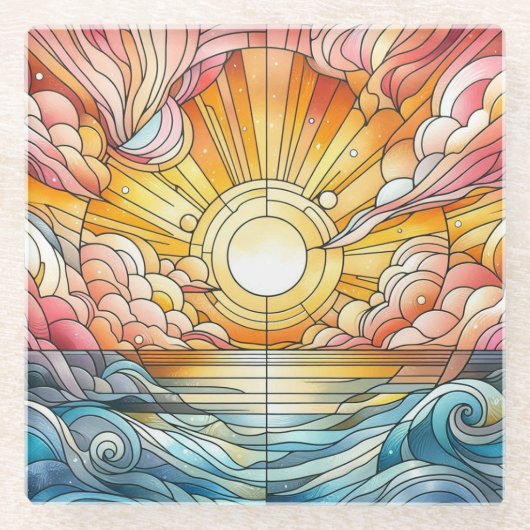 Vlekglas warme zonsondergang glazen onderzetter (Voorkant)