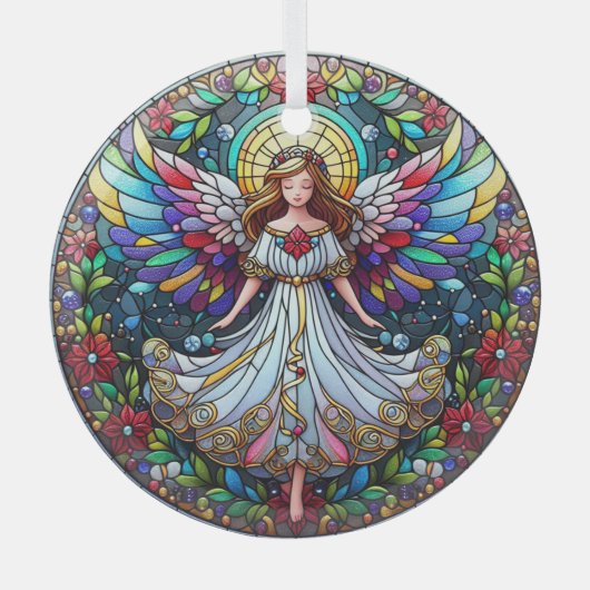 Vlekglazen engel glas ornament (Voorkant)