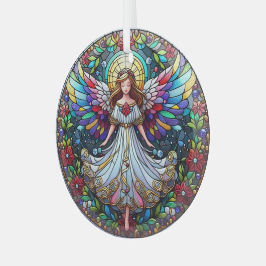 Vlekglazen engel glas ornament (Voorkant links)