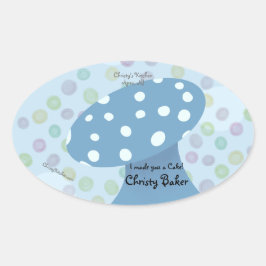 Vlekken en Stippen Blauwe Paddenstoel Bakkerij Ovale Sticker