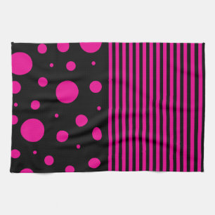 Vlekken en strepen in magenta en zwart theedoek
