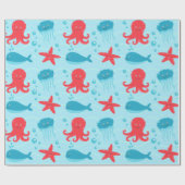 Vlekken van blauwe rode Zeeen, met een klauw, kwal Cadeaupapier (Vlak)