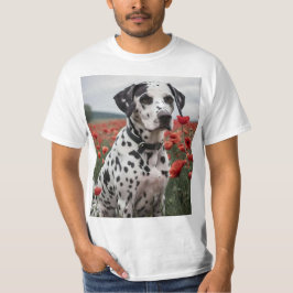 **"Vlekken van vreugde: Dalmatiër in een veld met T-shirt