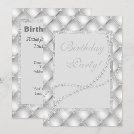 vlekparels elegant verjaarzilver kaart (Voorkant / Achterkant)