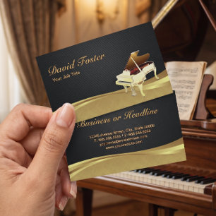 Vleugel Piano Pianist Elegant Zwart Goud Damast Visitekaartje