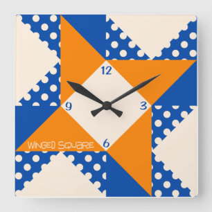 Vleugelig vierkant - Blauw en oranje Vierkante Klok