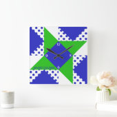 Vleugelig Vierkant- Blauw & Groen Vierkante Klok (Huis)