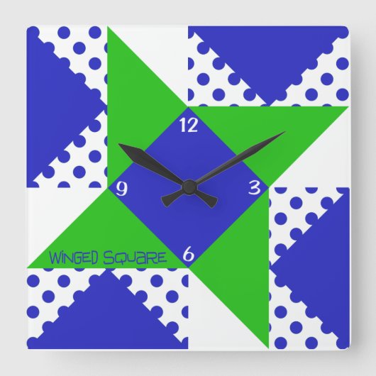 Vleugelig Vierkant- Blauw & Groen Vierkante Klok (Voorkant)