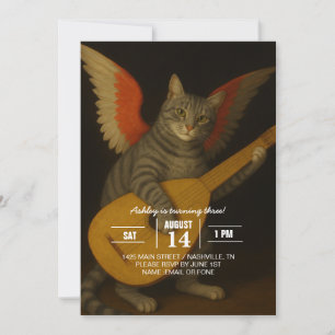 Vleugelige Muzikant Kat die Luit Speelt Kunst Kaart