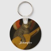 Vleugelige Muzikant Kat Speelt Luit Kunst Sleutelhanger (Achterkant)