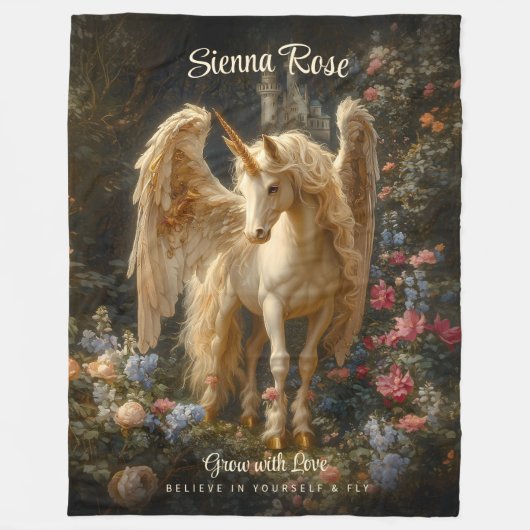 Vleugelpaard  Renaissance vergulde eenhoorn Fleece Deken (Voorkant)