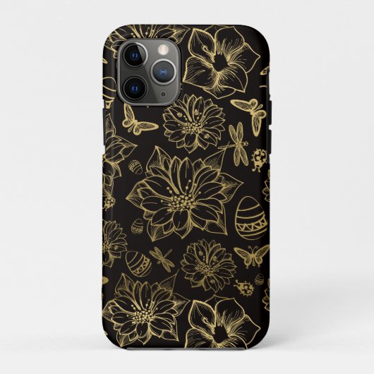 Vleugelpatroon van goudbloemen Case-Mate iPhone case (Achterkant)