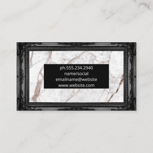 vleugelpiano | Marmer en klassiek zwart Lijst Visitekaartje (Achterkant)