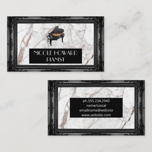 vleugelpiano | Marmer en klassiek zwart Lijst Visitekaartje (Voorkant / Achterkant)