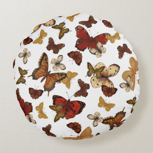 Vleugels Fluisteren – Vlinders op Wit Rond Kussen (Achterkant)