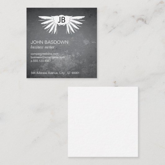 Vleugels / Monogram / Grungy Vierkante Visitekaartje (Voorkant / Achterkant)