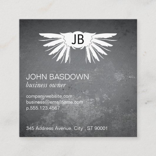 Vleugels / Monogram / Grungy Vierkante Visitekaartje (Voorkant)