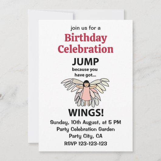 Vleugels springen omdat je vleugels verjaardag heb kaart (Voorkant)