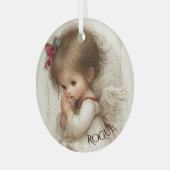 Vleugels van Gebed met Aangepaste Naam Glas Ornament (Voorkant links)