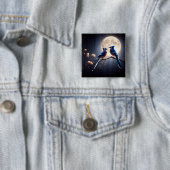 Vleugels van Moed – Levendige Blauwe Gaaien Vierkante Button 5,1 Cm (In situ)