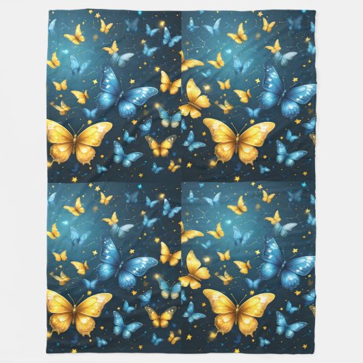 Vleugels van vreugde: Blauwe en gele vliegende vli Fleece Deken (Voorkant)