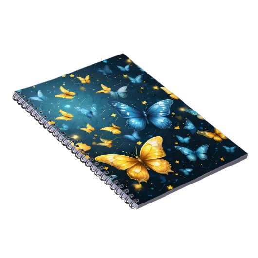 Vleugels van vreugde: Blauwe en gele vliegende vli Notitieboek (Rechterzijde)