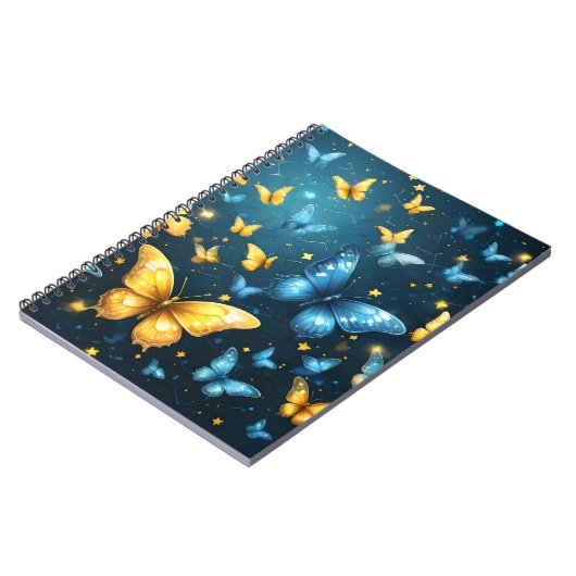 Vleugels van vreugde: Blauwe en gele vliegende vli Notitieboek (Linkerzijde)