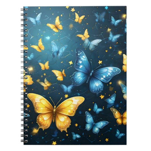 Vleugels van vreugde: Blauwe en gele vliegende vli Notitieboek (Voorkant)