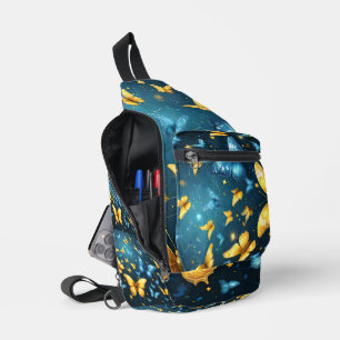 Vleugels van vreugde: Blauwe en gele vliegende vli Sling Bag