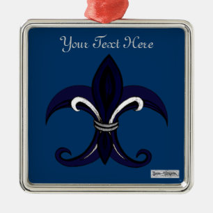 Vleur de lis blue/Silver Metalen Ornament