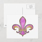 Vleur de Lis in vaste kleur - Roze of Cerise Briefkaart (Voorkant / Achterkant)