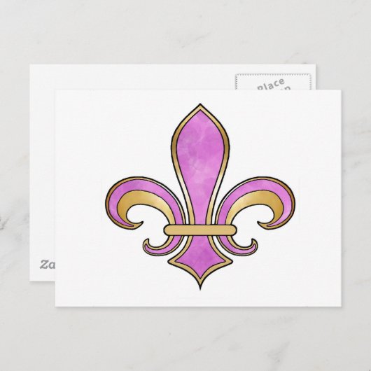 Vleur de Lis in vaste kleur - Roze of Cerise Briefkaart (Voorkant / Achterkant)