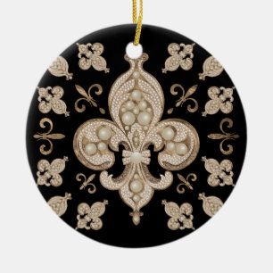 Vleur-de-lis luxe parel en goudversiering keramisch ornament