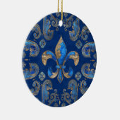 Vleur-de-lis luxeornament - blauwe marmer keramisch ornament (Rechts)