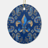 Vleur-de-lis luxeornament - blauwe marmer keramisch ornament (Links)