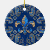 Vleur-de-lis luxeornament - blauwe marmer keramisch ornament (Achterkant)