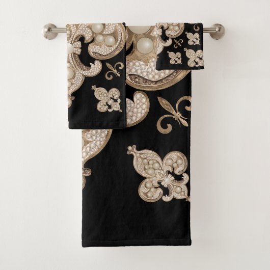 Vleur-de-lis luxeparel en goudversiering bad handdoek (Insitu)
