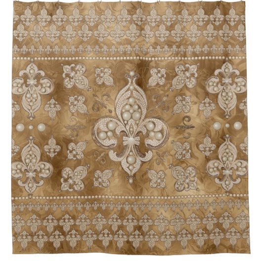 Vleur-de-lis luxeparel en goudversiering douchegordijn (Voorkant)