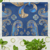 Vleur-de-lis luxeversiering - blauwe marmer theedoek (Gevouwen)