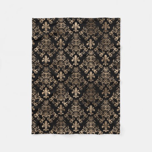 Vleur-de-lis patroon goud op zwart fleece deken (Voorkant)