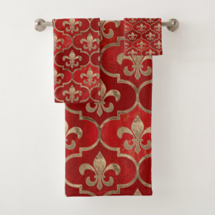 Vleur-de-lis patroon luxe rood bad handdoek