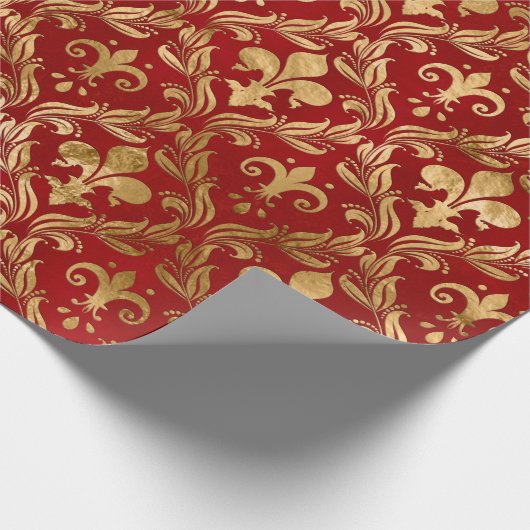 Vleur-de-lis patroon luxe rood cadeaupapier (Hoek)