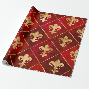 Vleur-de-lis patroon luxe rood cadeaupapier