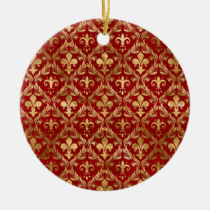 Vleur-de-lis patroon luxe rood keramisch ornament