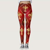 Vleur-de-lis patroon luxe rood leggings (Voorkant)