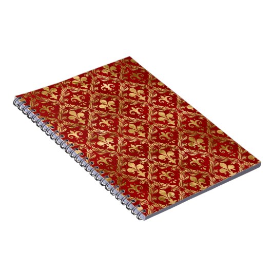 Vleur-de-lis patroon luxe rood notitieboek (Rechterzijde)