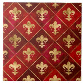 Vleur-de-lis patroon luxe rood tegeltje (Voorkant)